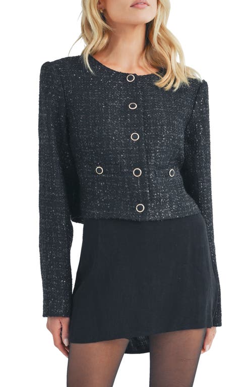 All in Favor Sequin Tweed Jacket in Black 