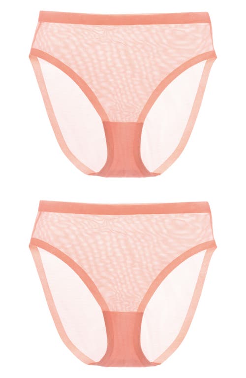 2-Pack Sheer High Waist Panties in Coral Pink