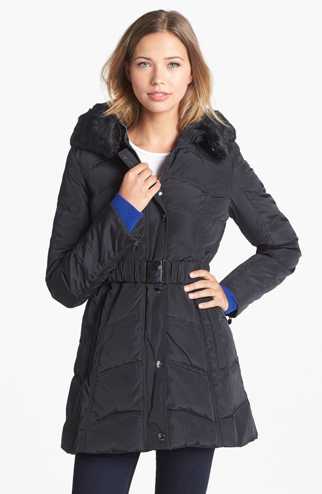 Laundry by Shelli Segal Faux Fur Collar Down & Feather Coat