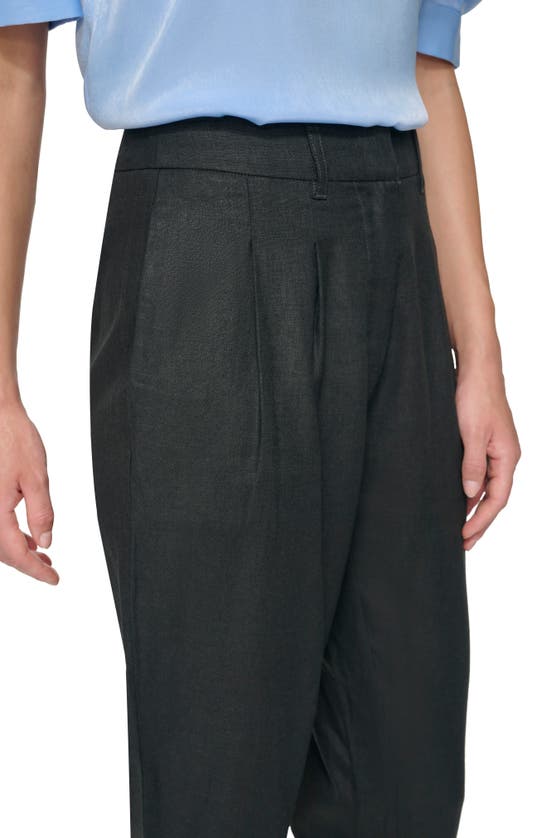 Dkny Pleat Front Linen Blend Ankle Trousers In Black | ModeSens