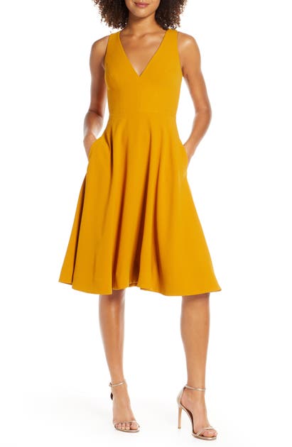 Dress The Population Catalina Fit & Flare Cocktail Dress In Honeydnu