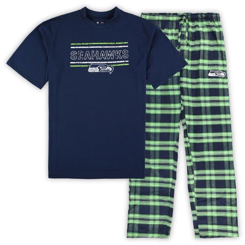 Men's Concepts Sport College Navy/Neon Green Seattle Seahawks Big & Tall Flannel Sleep Set