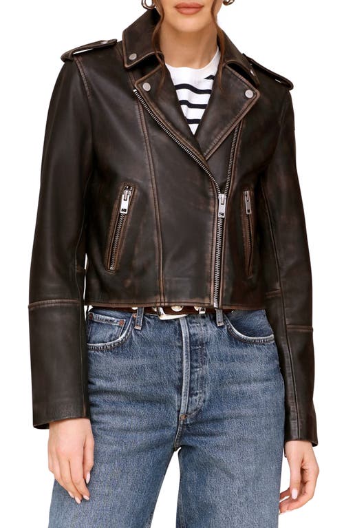 Avec Les Filles Leather Biker Jacket in Vintage Black 