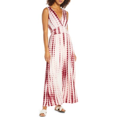 Fraiche By J Tie Dye Ombre Jersey Maxi Dress, Burgundy
