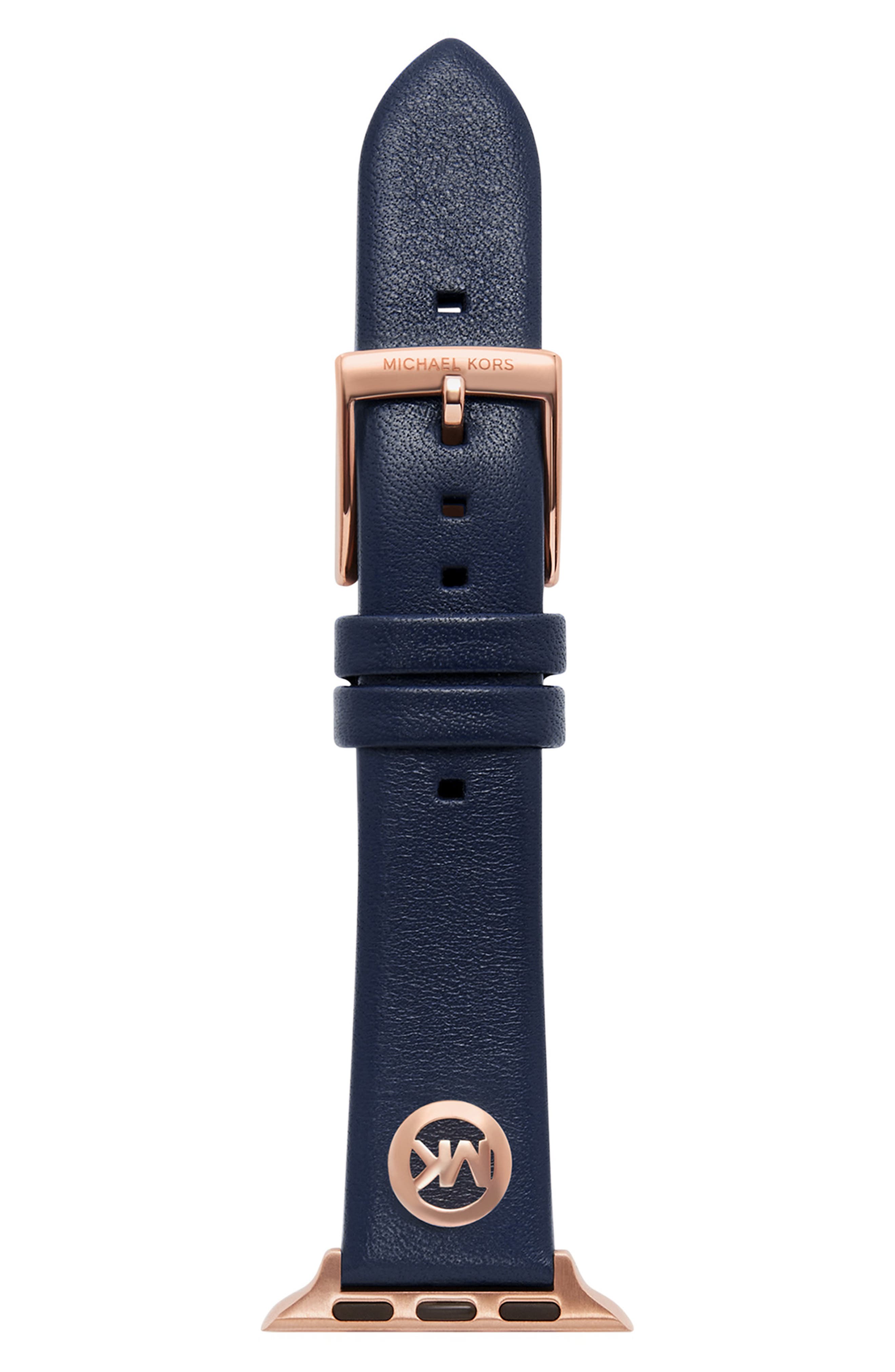 MICHAEL Michael Kors Leather Apple Watch(R) Band in Blue