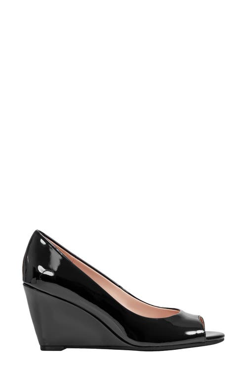 Shop Bandolino Tuff Love Peep Toe Patent Wedge Pump In Navy