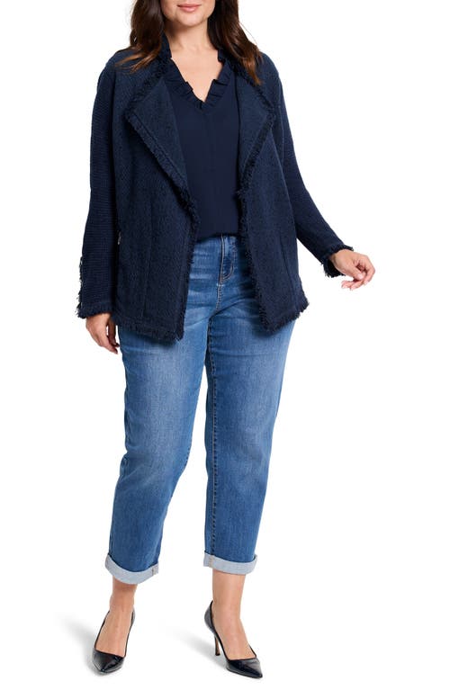 Shop Nic + Zoe Nic+zoe Fringe Mix Knit Jacket In Dark Indigo