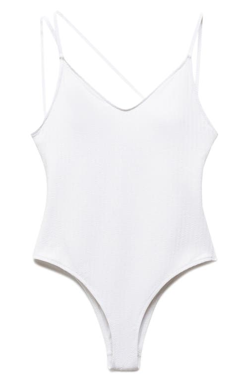 Shop Mango Positano Strappy One-piece Swimsuit In White