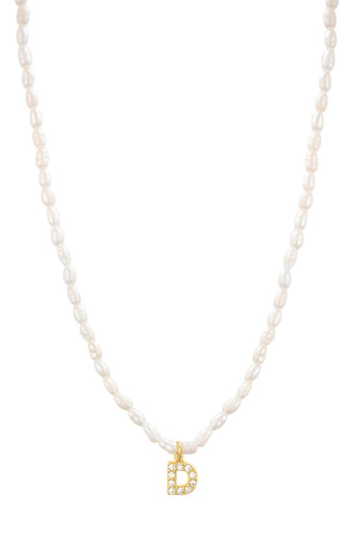 Initial Freshwater Pearl Beaded Necklace in White - D