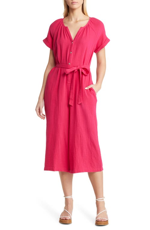 Tommy Bahama Coral Isle Belted Cotton Jumpsuit in Bright Rose