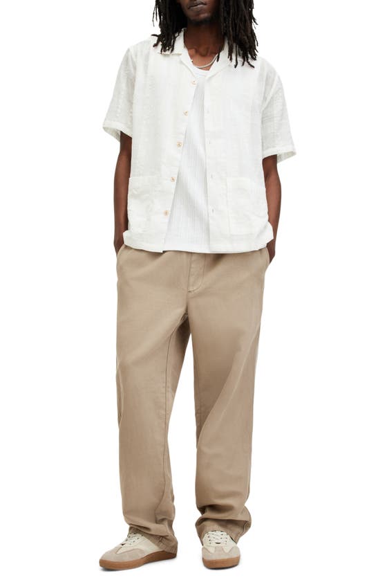 Shop Allsaints Tonal Plaid Short Sleeve Cotton Camp Shirt In Avalon White