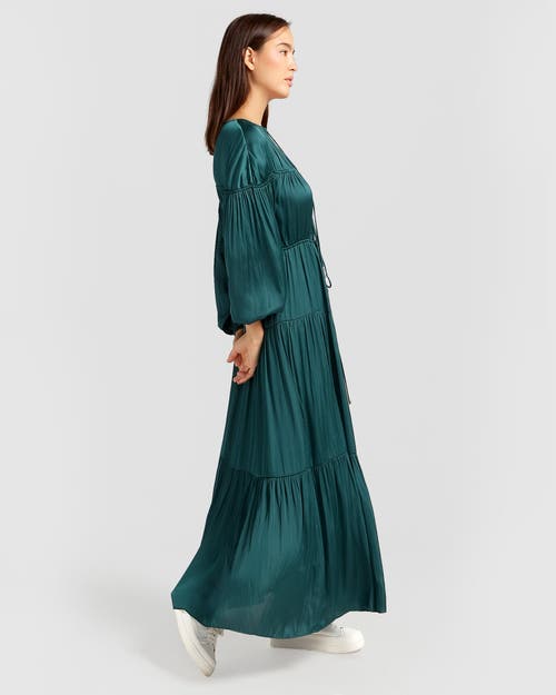Belle & Bloom Window Seat Tiered Maxi Dress In Dark Green