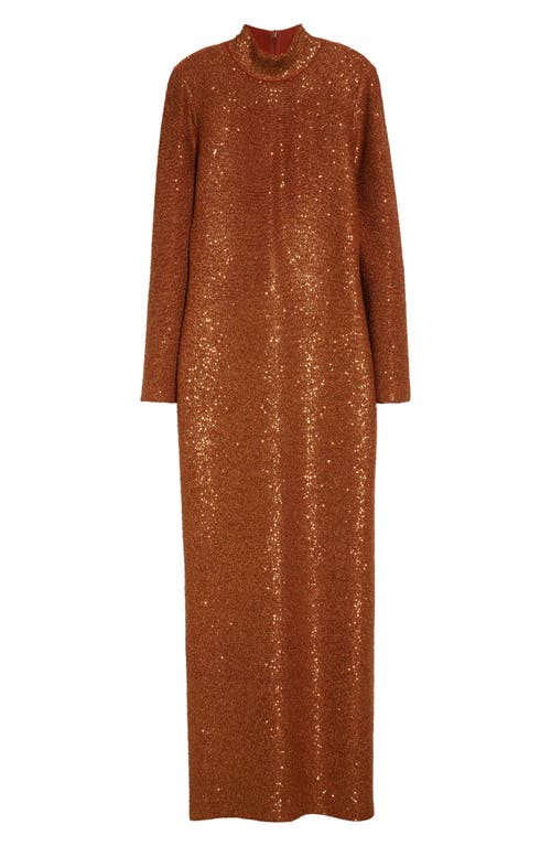 Shop St John St. John Collection Sequin Long Sleeve Mock Neck Column Gown In Copper