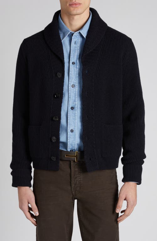 Tom Ford Cashmere Knit Sweater With Buffalo Horn Buttons And Shawl Collar In Hb906 Midnight Navy
