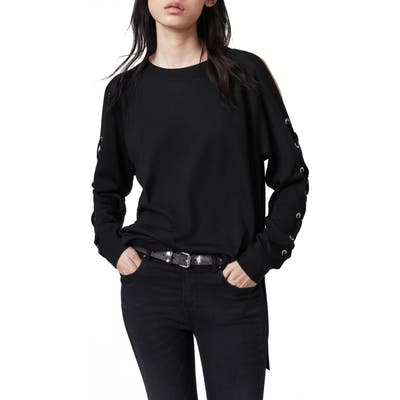 Allsaints Cross Lace-Up Sleeve Merino Wool Sweater, Black