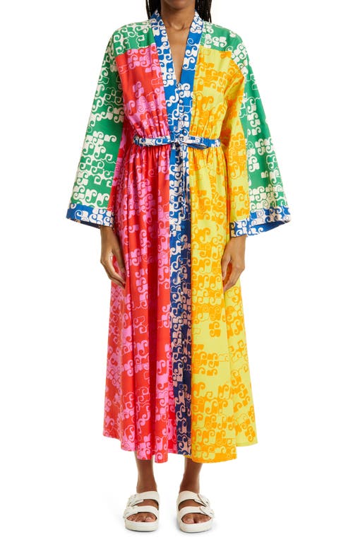 ALEMAIS Louise Tie Waist Long Sleeve Organic Cotton Maxi Dress in Multi