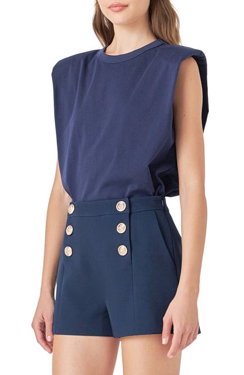 Endless Rose Padded Shoulder T-shirt In Navy
