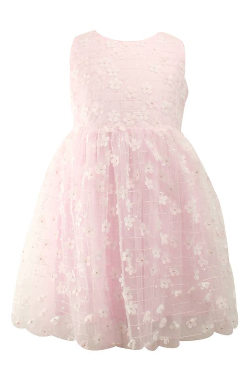 Popatu Kids' 3D Floral Appliqué Tulle Dress in Pink