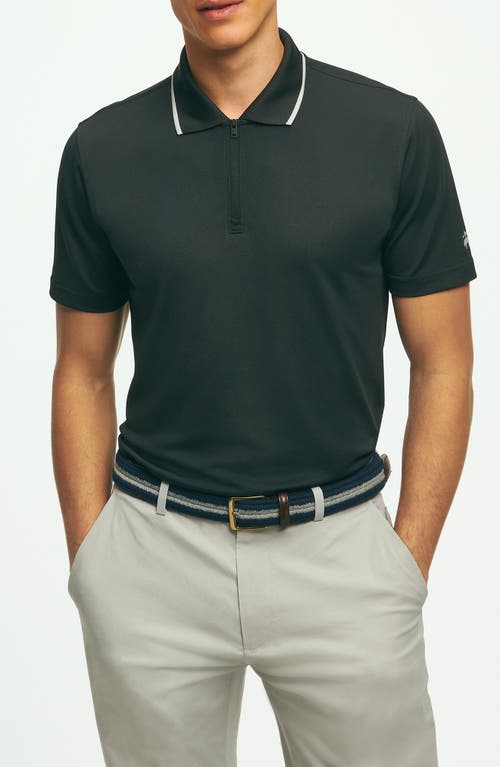 Brooks Brothers Tipped Piqué Performance Zip Golf Polo In Caviar