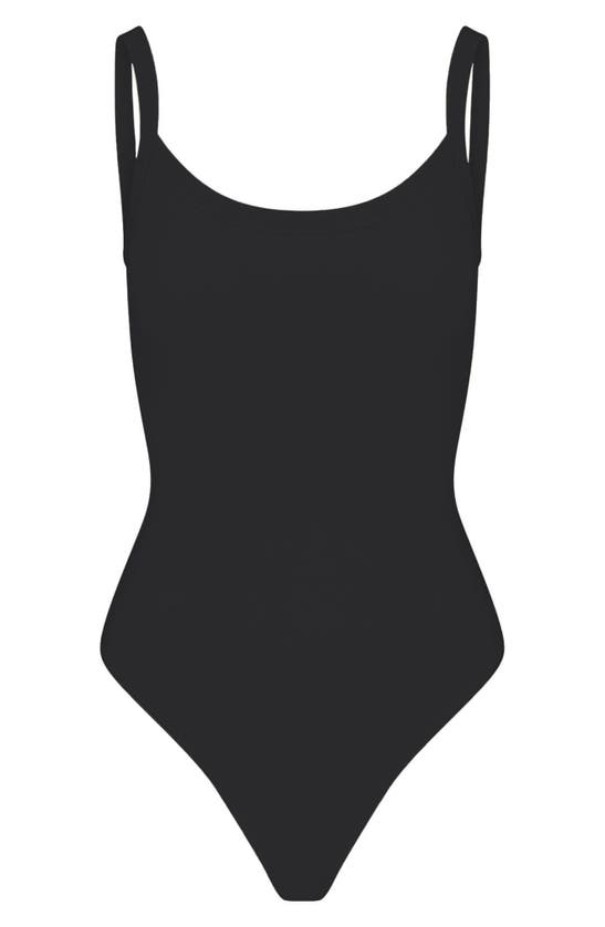 Shop Skims Stretch Cotton Jersey Bodysuit In Soot