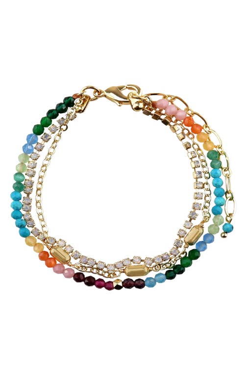 Layered Bead & Crystal Bracelet in Gold/Multi