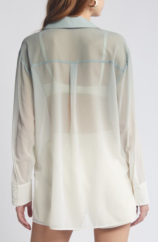 Shop Open Edit Oversize Semisheer Button-up Shirt In Green Ombre