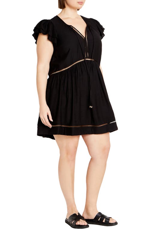 Shop City Chic Dallas Embroidered Inset Flutter Cap Sleeve Dress In Black