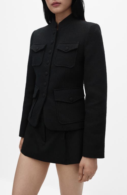 Mango Patch Pocket Tweed Jacket In Black