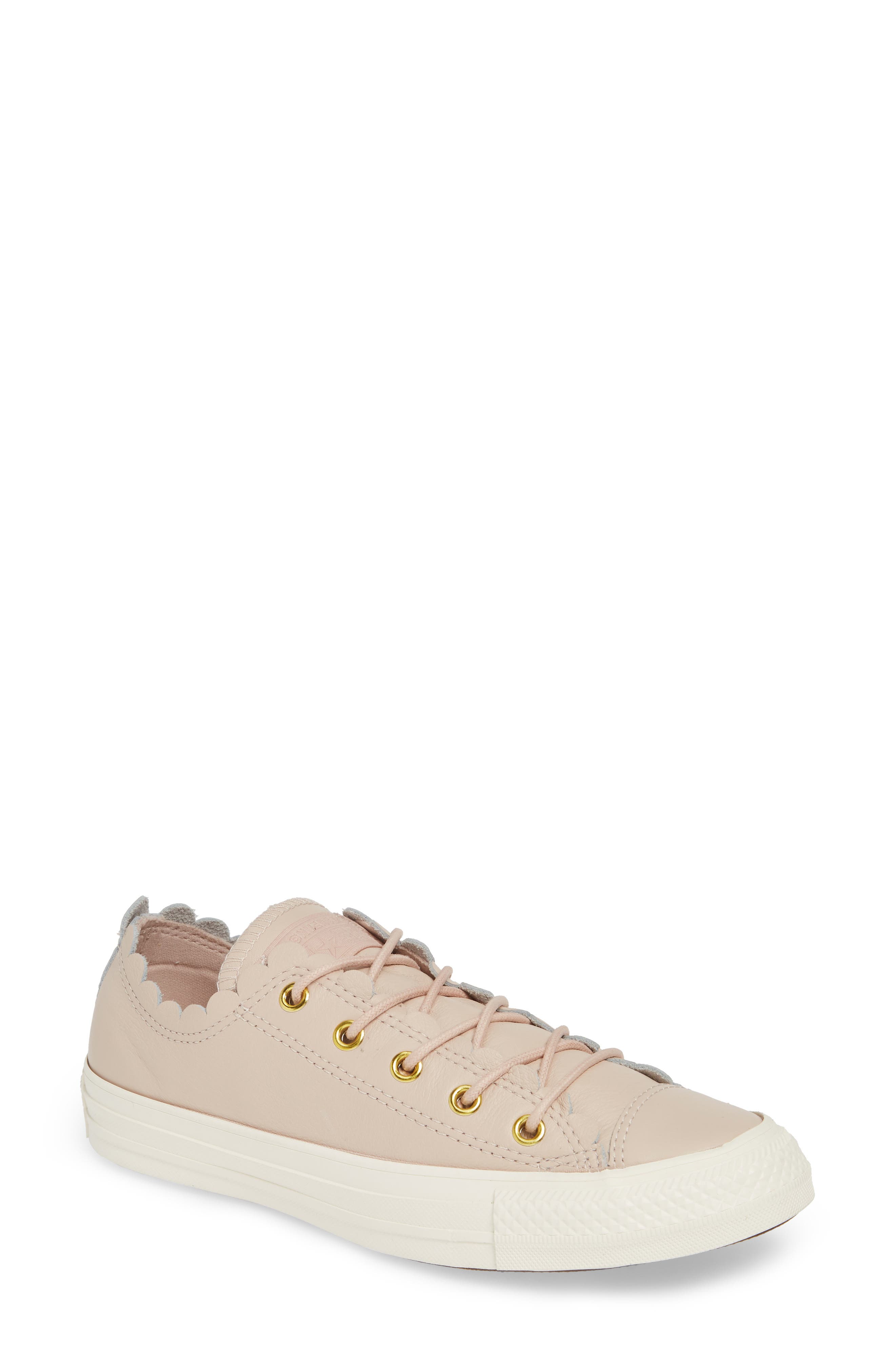 Converse Chuck Taylor All Star Scallop Low Top Leather Sneaker, Pink