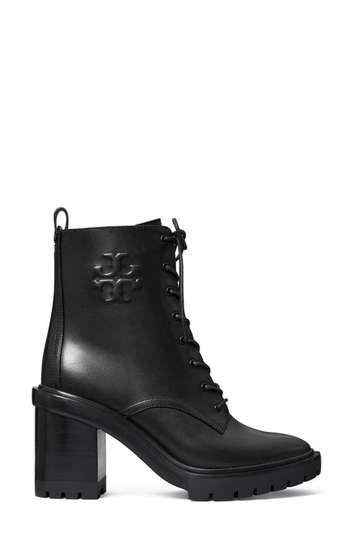 Shop Tory Burch Logo Embossed Lug Boot In Perfect Black/perfect Black