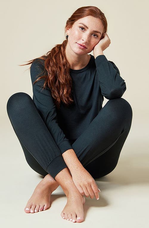 Softies Dream Jersey Long Sleeve Crew Neck Lounge Set With Jogger Pant In Black