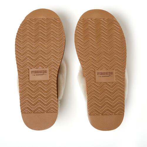 Dearfoams Fireside By Dear Foams Women's Melton Genuine Shearling Platform Scuff Slipper In Chestnut