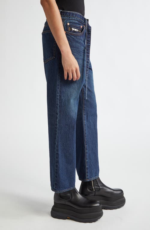 Shop Sacai Belted Crop Bootcut Jeans In Blue