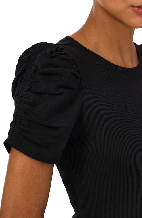 Shop 1.state Puff Sleeve Rib T-shirt In Rich Black