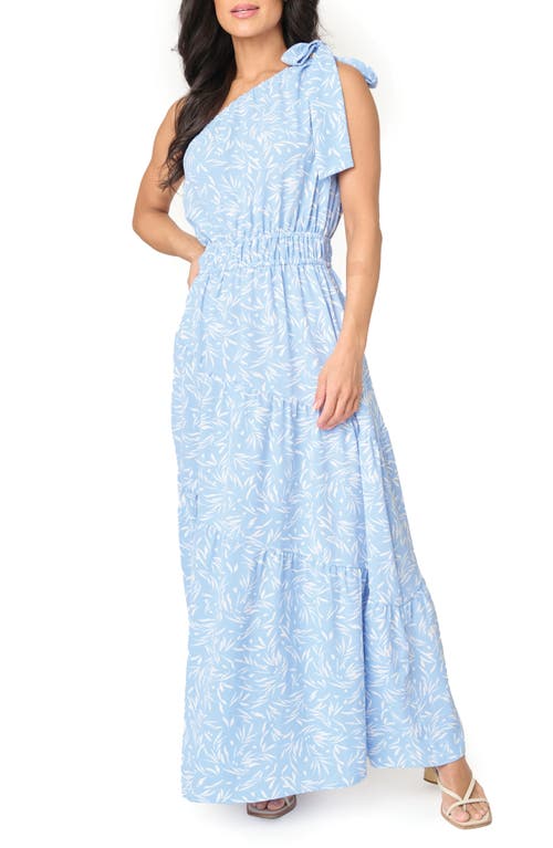 GIBSONLOOK Maya One-Shoulder Asymmetric Tiered Maxi Dress Powder Blue Print at Nordstrom,