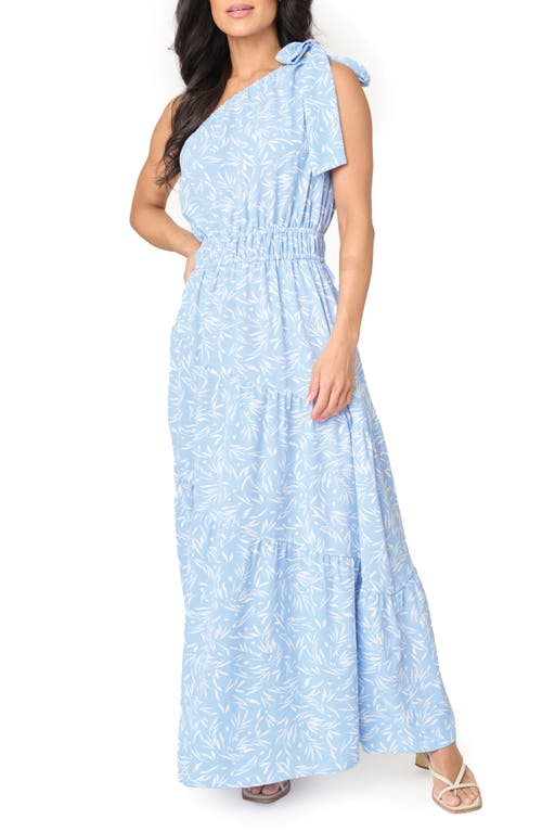 Shop Gibsonlook Maya One-shoulder Asymmetric Tiered Maxi Dress In Powder Blue Print