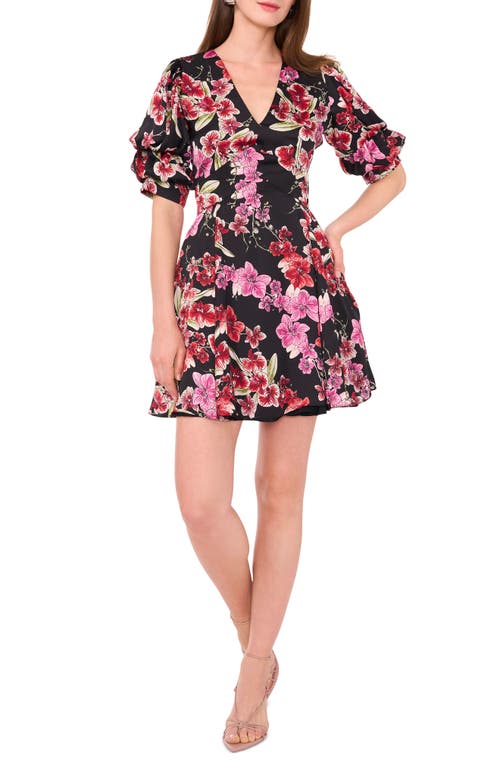 1.STATE Floral Tiered Bubble Sleeve Dress in Brght Orchid 