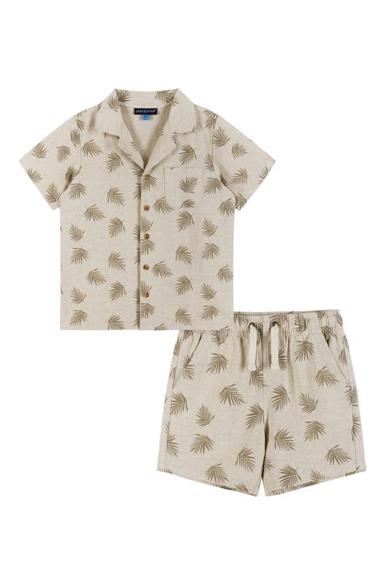 Andy & Evan Kids' Frond Button-up Shirt & Shorts Set In Beige Palm
