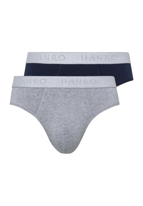 Hanro Cotton Essentials Two-pack Briefs In Light Melange/deep Navy