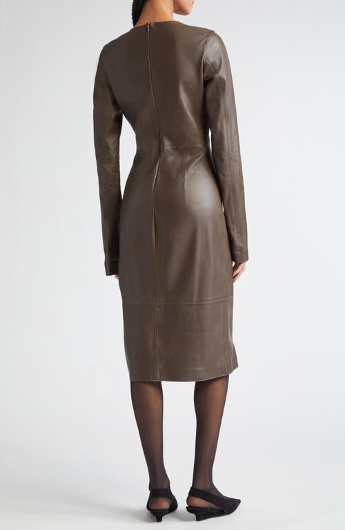 Shop Totême Toteme Long Sleeve Paneled Leather Midi Dress In Bark