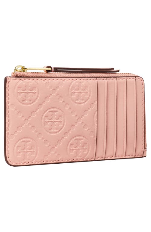 Shop Tory Burch T Monogram Debossed Zip Card Case In Blush