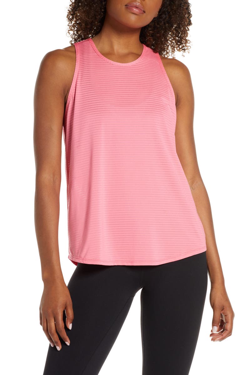 Yogista Sheer Stripe Tank Top, Main, color, PINK LEMONADE