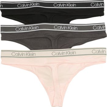 Calvin Klein Radiant Cotton Thong 3-Pack, XL, Black/Navy/Grey