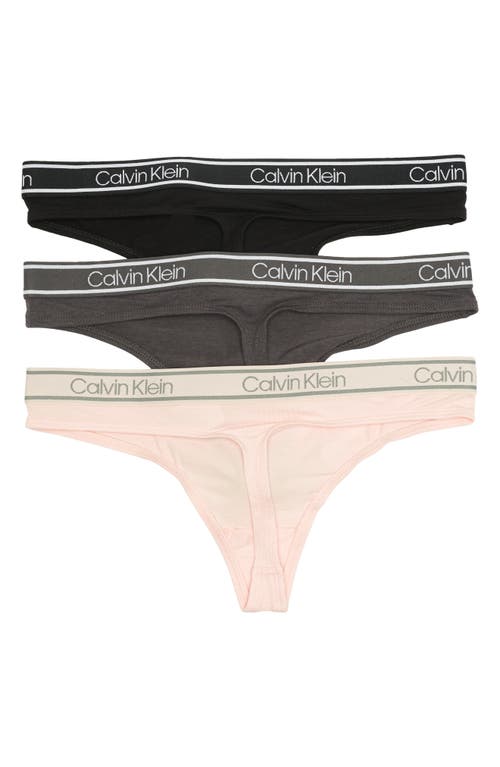 Shop Calvin Klein Comfort 3-pack Low Rise Thongs In Hy5 Black/nym