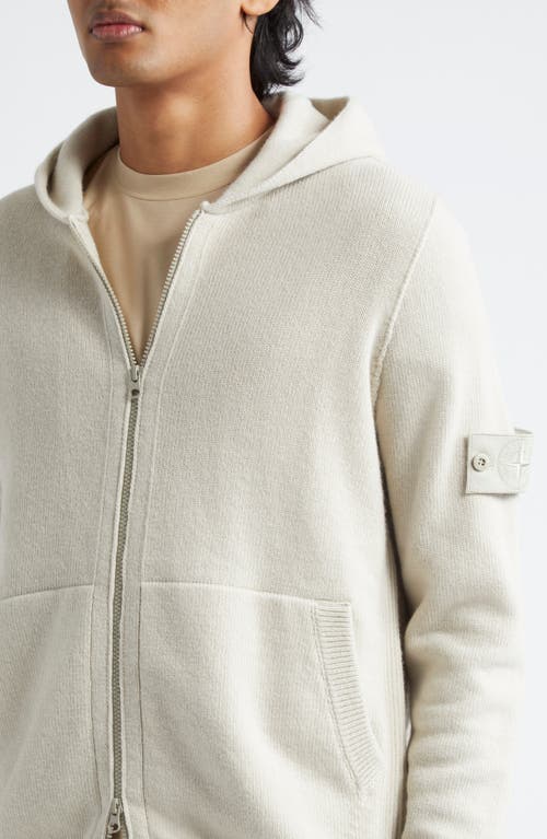 Shop Stone Island Compass Logo Virgin Wool Hoodie In Beige