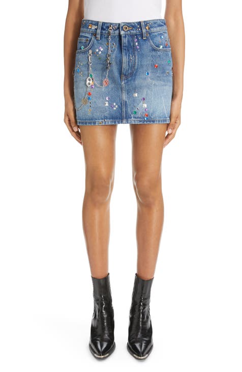 Embroidered denim miniskirt in blue - Alaia