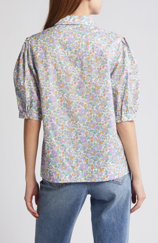 Shop Liberty London Floral Puff Sleeve Cotton Shirt In Lilac