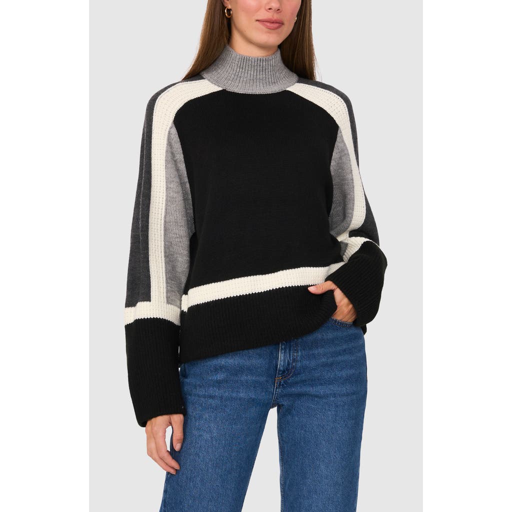 Halogenr Halogen(r) Colorblock Mock Neck Sweater In Rich Black