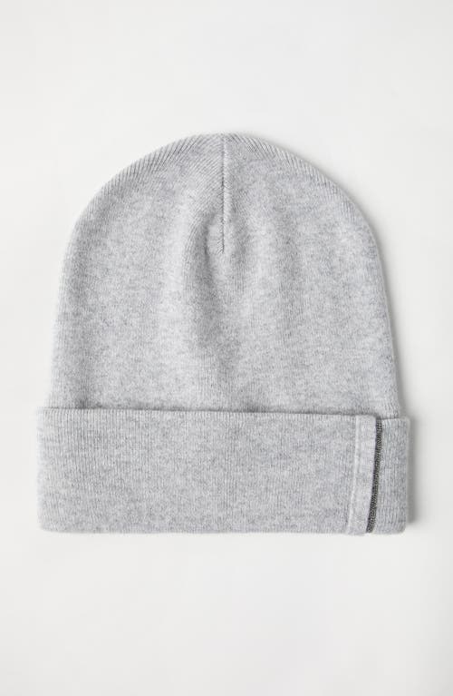 Shop Brunello Cucinelli Cashmere Rib Knit Beanie With Monili In Light Grey