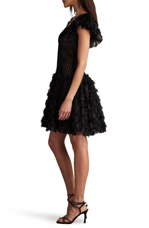 Sho By Tadashi Shoji Metallic Fringe Mixed Media Cocktail Dress In Black